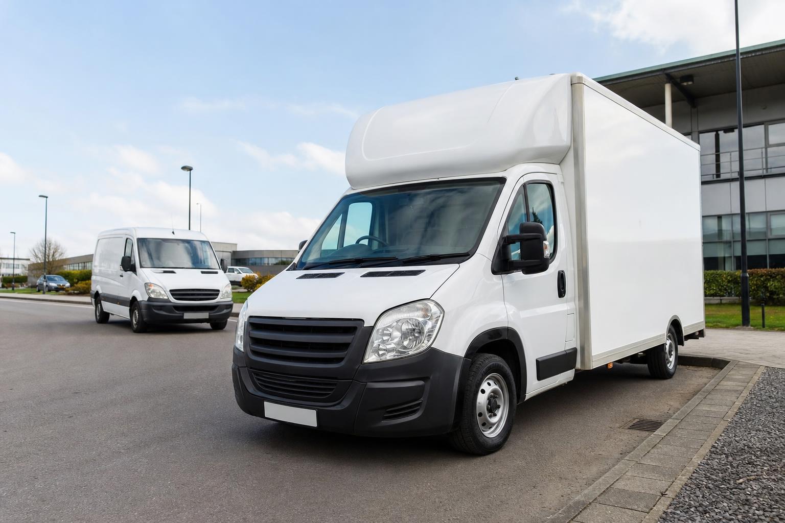 White hire van fleet on a business route setting near Newbridge